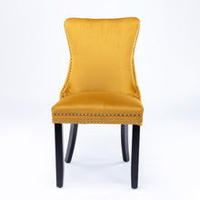 Load image into Gallery viewer, A&A Furniture,Upholstered Wing-Back Dining Chair with Backstitching Nailhead Trim and Solid Wood Legs,Set of 2, Gold