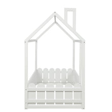 Load image into Gallery viewer, (Slats are not included) Twin Size Wood Bed House Bed Frame with Fence, for Kids, Teens, Girls, Boys (White )
