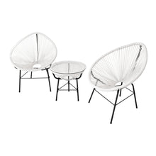 Load image into Gallery viewer, 3 Pieces Patio Furniture Set Outdoor All Weather Hand-Woven PE Rattan Conversation Bistro Sets 2 Chairs with Glass Top Coffee Table Sets for Backyard, Livingroom, Balcony (White)