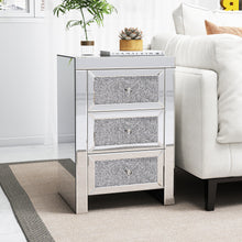 Load image into Gallery viewer, Mirrored Night Stand Bedside Tables Drawer Crystal Diamond Bedside Table Bedroom Furniture with 3-Drawers-Bedside Storage Cabinet Silvery