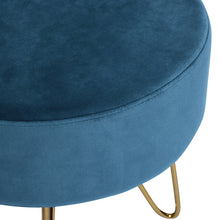 Load image into Gallery viewer, 17.7" Teal and Gold Decorative Round Shaped Ottoman with Metal Legs