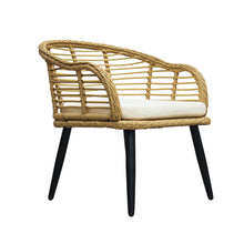 Load image into Gallery viewer, 3 Pieces Outdoor Patio Balcony Natural Yellow Wicker Chair Table Set with Beige Cushion and Tempered Glass Table Top