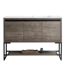 Load image into Gallery viewer, 48 inch Bathroom Vanity with Sink, Freestanding Bathroom Vanities with Soft Close Doors and Open Shelf Combo with Single Ceramic Sink for Bathroom (48inch, Plaid Grey Oak)