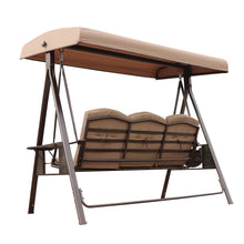Load image into Gallery viewer, 3-Seat Outdoor Patio Porch Swing Chair, Adjustable Canopy Swing Glider with Weather Resistant Steel Frame, Adjustable Tilt Canopy,Removable Cushions and Pillow Included for Backyard,Beige