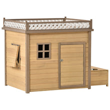 Load image into Gallery viewer, 39.4” Wooden Dog House Puppy Shelter Kennel Outdoor & Indoor Dog crate, with Flower Stand, Plant Stand, With Wood Feeder