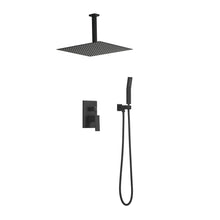 Load image into Gallery viewer, 16 Inches Matte Black Shower Set System Bathroom Luxury Rain Mixer Shower Combo Set Ceiling Mounted Rainfall Shower Head Faucet (Contain Shower Faucet Rough-In Valve Body and Trim)