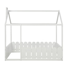 Load image into Gallery viewer, (Slats are not included) Twin Size Wood Bed House Bed Frame with Fence, for Kids, Teens, Girls, Boys (White )