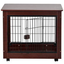 Load image into Gallery viewer, 31” Length Furniture Style Pet Dog Crate Cage End Table with Wooden Structure and Iron Wire and Lockable Caters, Medium Dog House Indoor Use.