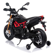 Load image into Gallery viewer, 12V Aprilia Licensed Kids Ride On Motorcycle, 4-wheel Electric Dirt Bike with Spring Suspension, LED Lights, USB, MP3, Black