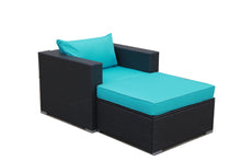 Load image into Gallery viewer, 2 Pieces Patio Furniture Set,All-Weather Outdoor Sectional Sofa,Manual Weaving PE Wicker Rattan Patio Conversation Sets with Blue Cushion and Ottoman(Dark Brown)
