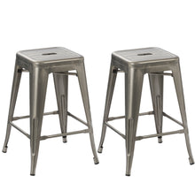 Load image into Gallery viewer, 24" Industrial Antique Clear Brush Distressed Metal BarStools (Set of Two)