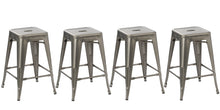 Load image into Gallery viewer, 24" Solid Modern Distressed Metal Clear Brush Counter BarStool (Set of 4)