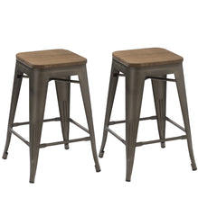 Load image into Gallery viewer, 24" Antique Bronze Distressed Metal Barstools Handmade Wood top (Set of Two)