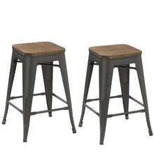 Load image into Gallery viewer, 30" Industrial Metal Vintage Stackable Distressed Counter Bar Stool Wood top- 2