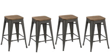 Load image into Gallery viewer, 24" Metal Vintage Antique Gunmetal Counter Bar Stool Handmade Wood top Set of 4