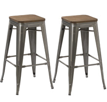 Load image into Gallery viewer, 30" Industrial Vintage Brush Distressed Metal Bar Stools wood seat (Set of 2)