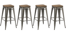 Load image into Gallery viewer, 30" Stackable Vintage Brush Distressed Metal Bar Stools wood seat (Set of 4 )