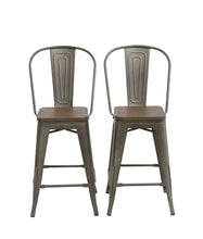 Load image into Gallery viewer, 24" Metal Antique Rustic Counter height Bar Stool Chair High Back Wood seat Set of 4