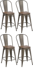 Load image into Gallery viewer, 24" Metal Antique Rustic Counter height Bar Stool Chair High Back Wood seat Set of 4