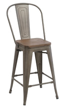 Load image into Gallery viewer, 24" Metal Antique Rustic Counter height Bar Stool Chair High Back Wood seat Set of 4