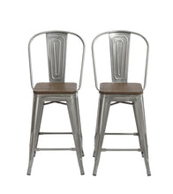 Load image into Gallery viewer, 24" Clear Metal Antique Counter height Bar Stool Chair High Back Wood seat Set of 4