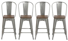 Load image into Gallery viewer, 24" Clear Metal Antique Counter height Bar Stool Chair High Back Wood seat Set of 4