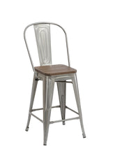 Load image into Gallery viewer, 24" Clear Metal Antique Counter height Bar Stool Chair High Back Wood seat Set of 4