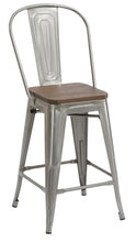 Load image into Gallery viewer, 24" Clear Metal Antique Counter height Bar Stool Chair High Back Wood seat Set of 4