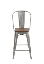 Load image into Gallery viewer, 24" Clear Metal Antique Counter height Bar Stool Chair High Back Wood seat Set of 4