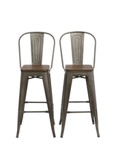 Load image into Gallery viewer, 30" Metal Antique Rustic Counter height Bar Stool Chair High Back Wood seat Set of 2