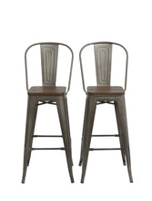 Load image into Gallery viewer, 30" Metal Antique Rustic Counter height Bar Stool Chair High Back Wood seat Set of 4