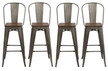 Load image into Gallery viewer, 30" Metal Antique Rustic Counter height Bar Stool Chair High Back Wood seat Set of 4