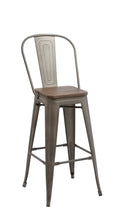 Load image into Gallery viewer, 30" Metal Antique Rustic Counter height Bar Stool Chair High Back Wood seat Set of 4