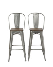 Load image into Gallery viewer, 30" Clear Metal Antique Counter height Bar Stool Chair High Back Wood seat Set of 4