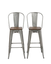 Load image into Gallery viewer, 30" Clear Metal Antique Counter height Bar Stool Chair High Back Wood seat Set of 2