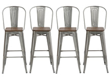 Load image into Gallery viewer, 30" Clear Metal Antique Counter height Bar Stool Chair High Back Wood seat Set of 4