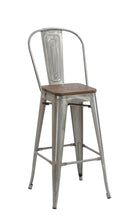 Load image into Gallery viewer, 24" Clear Metal Antique Counter height Bar Stool Chair High Back Wood seat Set of 2