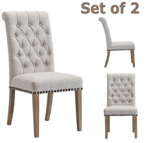 Load image into Gallery viewer, SET OF TWO High Back Tufted Parsons Upholstered Padded Dining Room Chairs Side Solid Wood-Accent Nail Trim Linen Gray