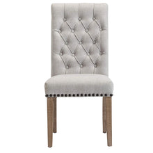 Load image into Gallery viewer, SET OF TWO High Back Tufted Parsons Upholstered Padded Dining Room Chairs Side Solid Wood-Accent Nail Trim Linen Gray