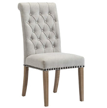 Load image into Gallery viewer, SET OF TWO High Back Tufted Parsons Upholstered Padded Dining Room Chairs Side Solid Wood-Accent Nail Trim Linen Gray