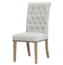 Load image into Gallery viewer, SET OF TWO High Back Tufted Parsons Upholstered Padded Dining Room Chairs Side Solid Wood-Accent Nail Trim Linen Gray