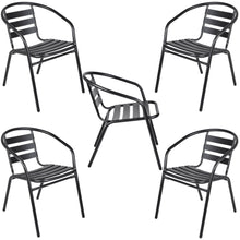 Load image into Gallery viewer, BTExpert Indoor Outdoor Set of 5 Black Restaurant Metal Aluminum Slat Stack Chairs Lightweight