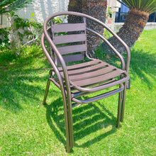 Load image into Gallery viewer, BTExpert Indoor Outdoor Set of 5 Bronze Restaurant Metal Aluminum Slat Stack Chairs Lightweight
