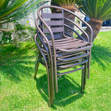 Load image into Gallery viewer, BTExpert Indoor Outdoor Set of 5 Bronze Restaurant Metal Aluminum Slat Stack Chairs Lightweight