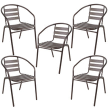 Load image into Gallery viewer, BTExpert Indoor Outdoor Set of 5 Bronze Restaurant Metal Aluminum Slat Stack Chairs Lightweight
