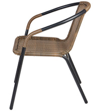 Load image into Gallery viewer, BTExpert Indoor Outdoor 23.75" Round Tempered Glass Metal Table + 3 Brown Restaurant Rattan Stack Chairs
