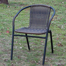 Load image into Gallery viewer, BTExpert Indoor Outdoor 23.75" Round Tempered Glass Metal Table + 3 Brown Restaurant Rattan Stack Chairs