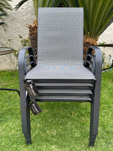 Load image into Gallery viewer, BTExpert Indoor Outdoor 23.75" Square Restaurant Table Stainless Steel Silver Aluminum + 4 Gray Flexible Sling Stack Chairs Commercial Lightweight