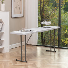 Load image into Gallery viewer, BTExpert 6-Foot - 72" long White Plastic Folding Seminar Training Table Portable 18" Wide narrow, 29" High, events indoor outdoor lightweight