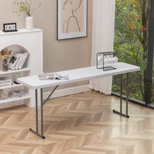 Load image into Gallery viewer, BTExpert 6-Foot - 72" long White Plastic Folding Seminar Training Table Portable 18" Wide narrow, 29" High, events indoor outdoor lightweight